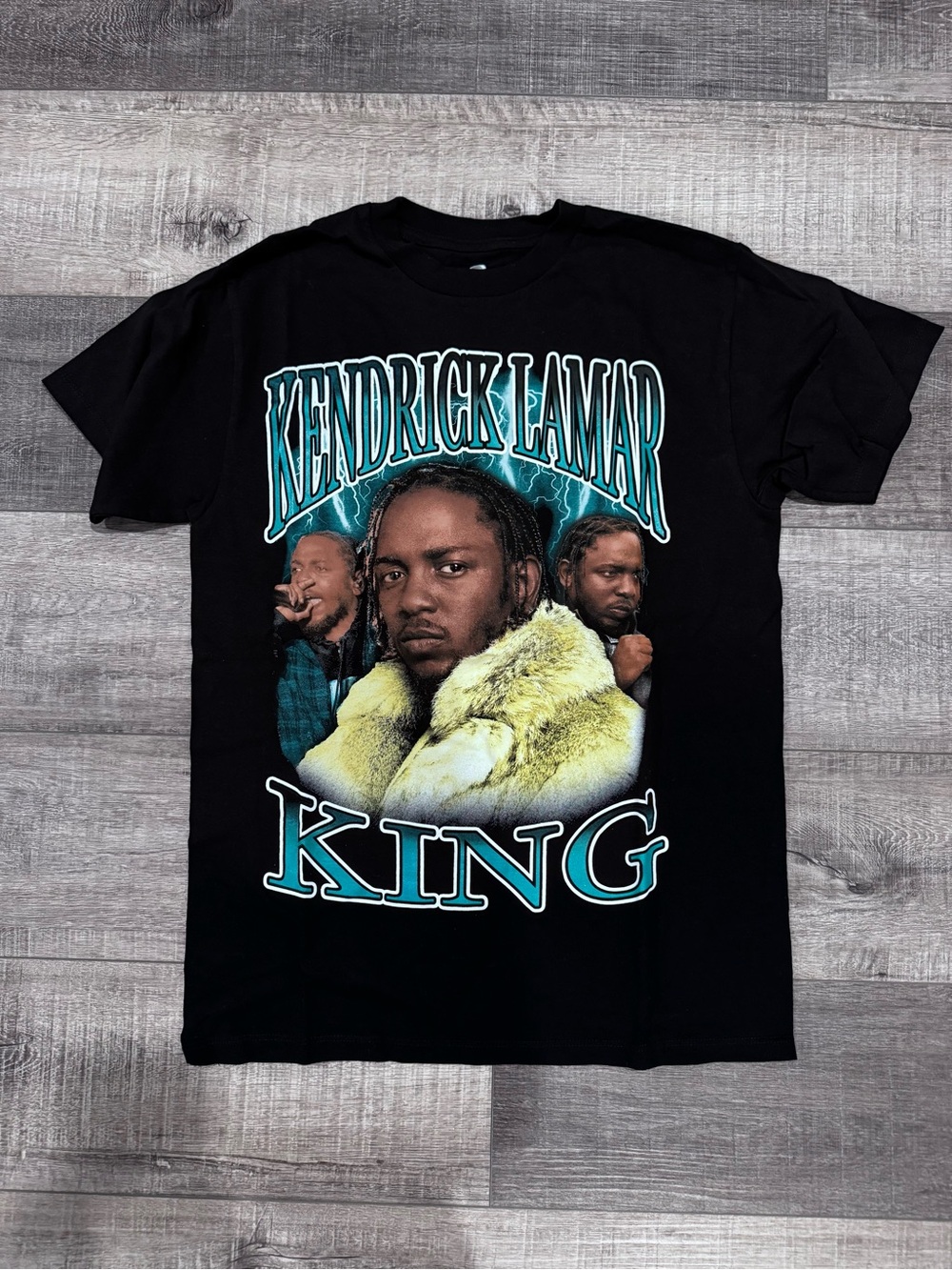 Kendrick Lamar "King" Graphic Tee - Black with Teal Accents
